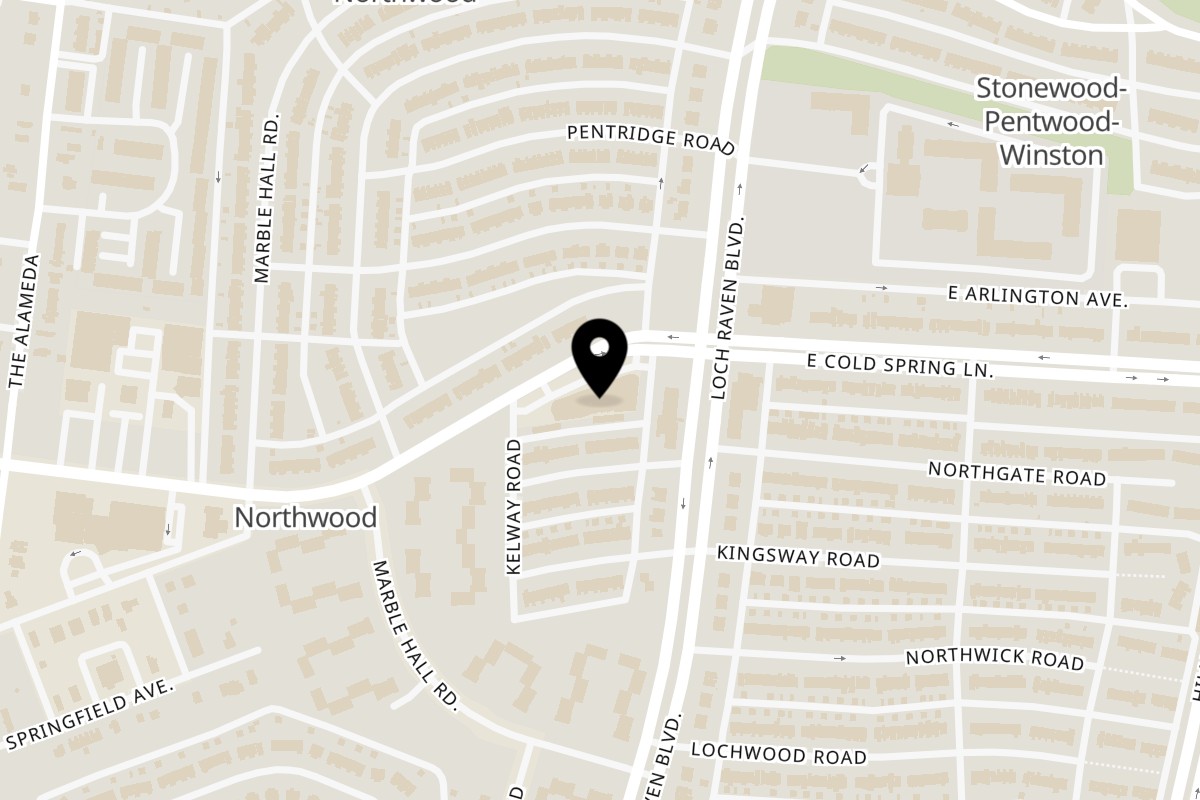 Map showing the location of Orient Express Food on 1411 E Cold Spring Ln in Baltimore